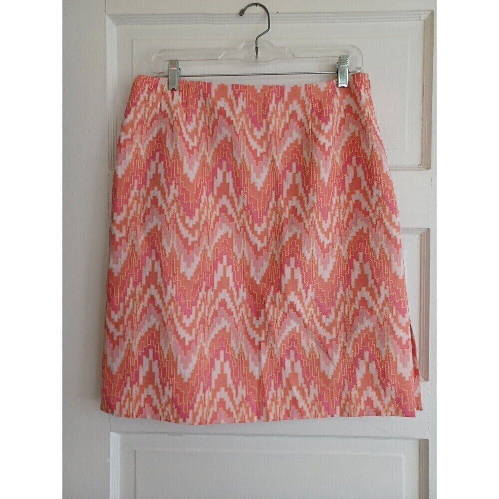 Talbots vintage flame stitch pencil skirt 12  sunset orange linenblend timeless